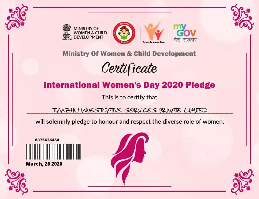 Certificate international Women's day 2020, pledge.